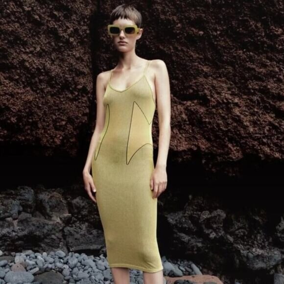 Zara Dresses & Skirts - ZARA Ribbed Bodycon Dress Sz XS Yellow Black